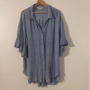 Umgee Women’s Blue Button-Up Blouse Size Large